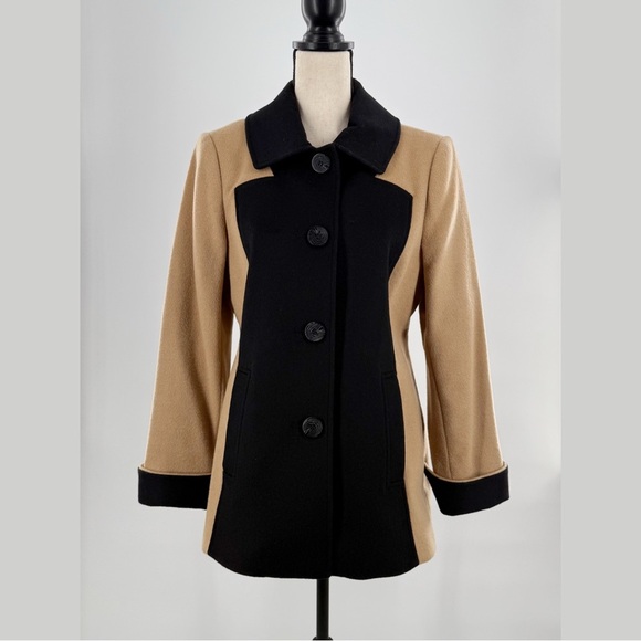 Preston & York Wool Blend Coat Black Camel Colorblock Jacket Women’s Small - Picture 10 of 13